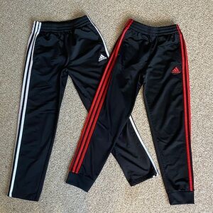 Adidas Kids Black Joggers with Red and White Stripes